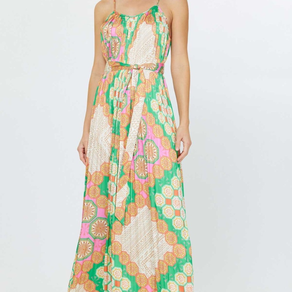 Current Air Green and Pink Patterned Maxi Dress